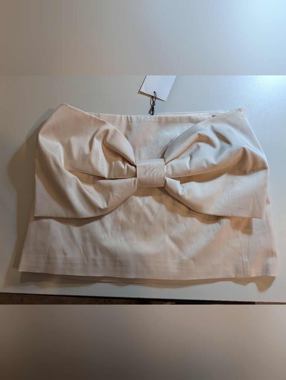 Zara Womans XS Satin-Effect Cream Bow-Front Mini Skirt NWT